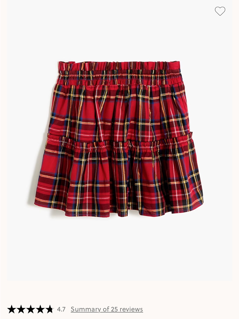 J. Crew Girls Shimmer Red Tartan Holiday Plaid Tiered Mini Skirt